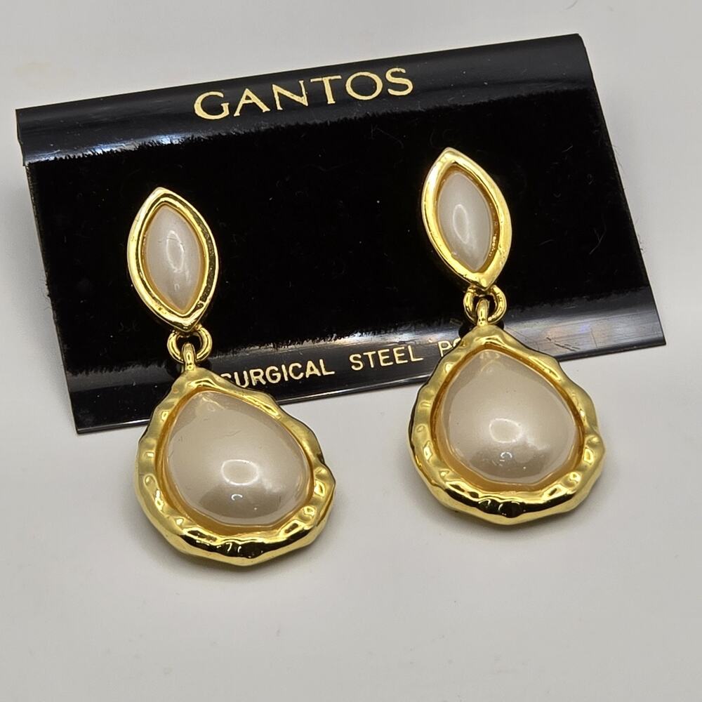 Vintage Gold Teardrop Pearl Fashion Statement Earrings Large Formal Wedding